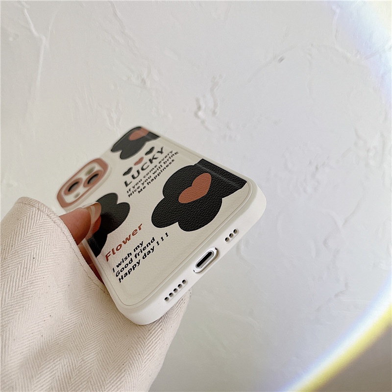 Ốp lưng iphone Ốp Điện Thoại Da Màu Đen Trơn Họa Tiết Hoa Cho iphone7 7plus 8 8plus xs 11 12 13 pro max plus max promax Dinuo case