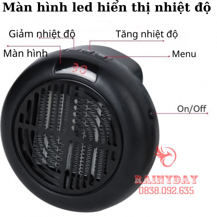 Máy sưởi Quạt sưởi ấm mùa đông mini treo tường cắm điện 900W văn phòng ngủ nhà tắm An toàn hiệu quả