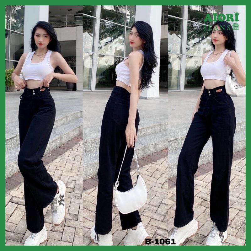 Quần Jeans Nữ AIORI Quần Jeans Ống Rộng Cạp Cao 2 Nút Lưng Kiểu Bò Suông Phong Cách