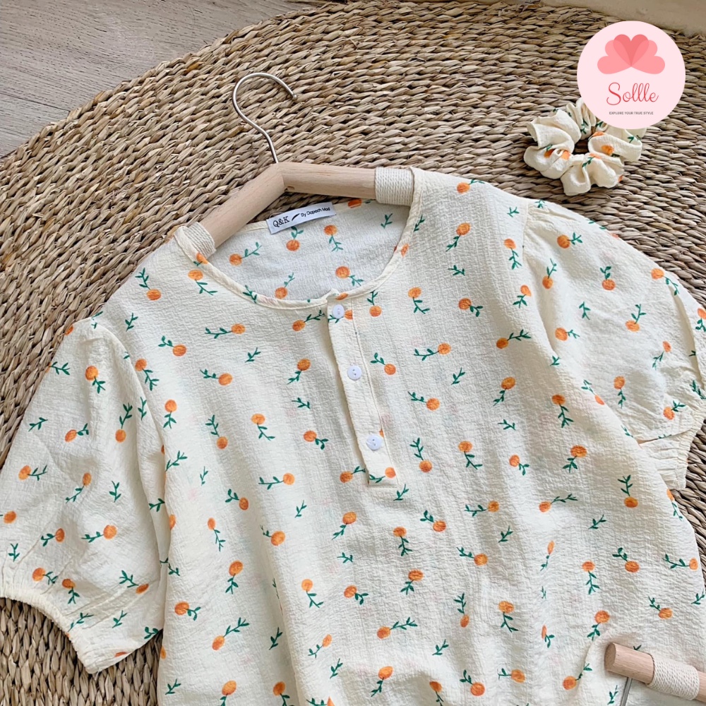 [Tặng cột tóc] Set bộ đồ ngủ pyjama cộc tay chất đũi xốp mát họa tiết cute đáng yêu Hàn Quốc Sollle