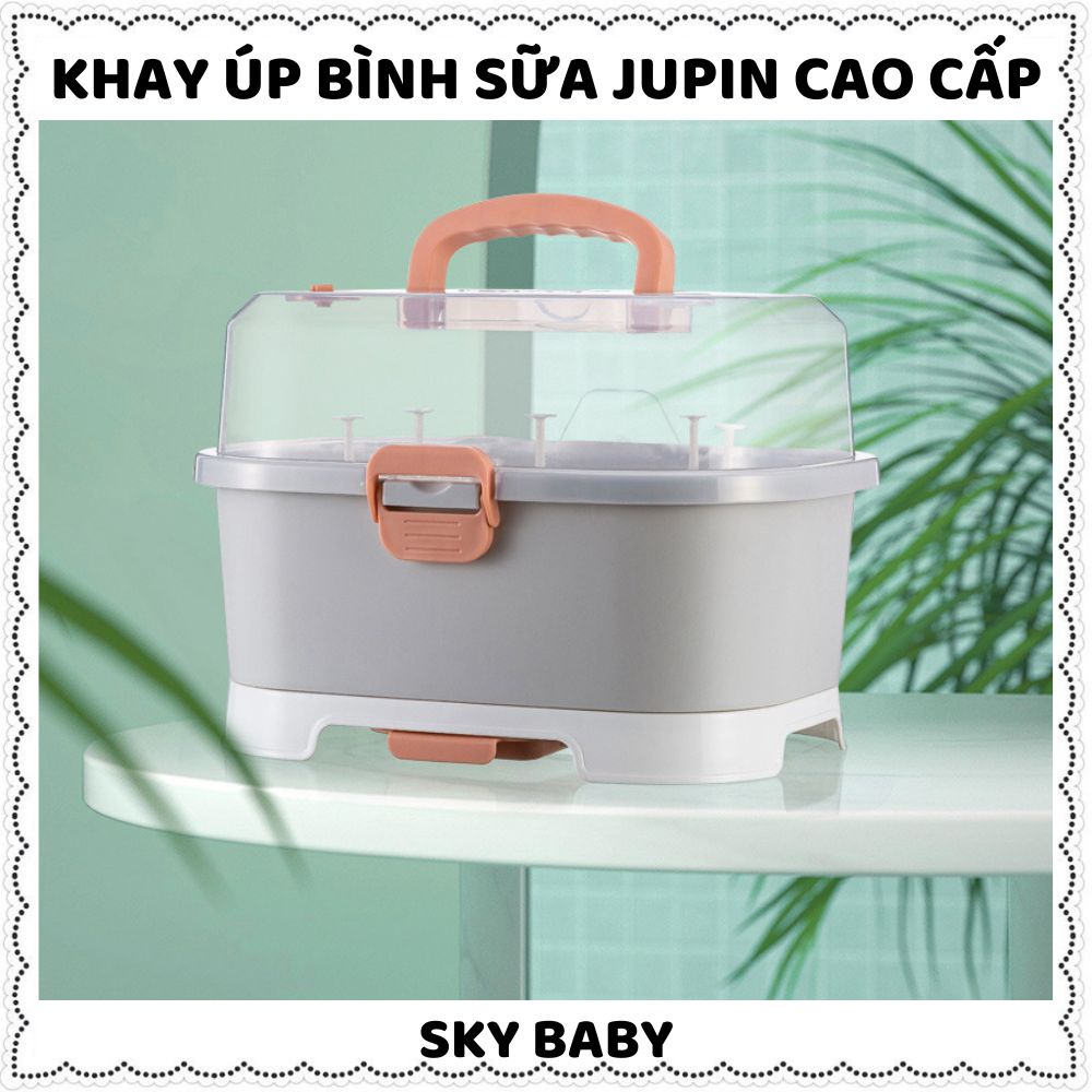 Khay úp bình sữa có nắp đậy, giá úp cốc úp ly có quai xách van thoát hơi tiện dụng