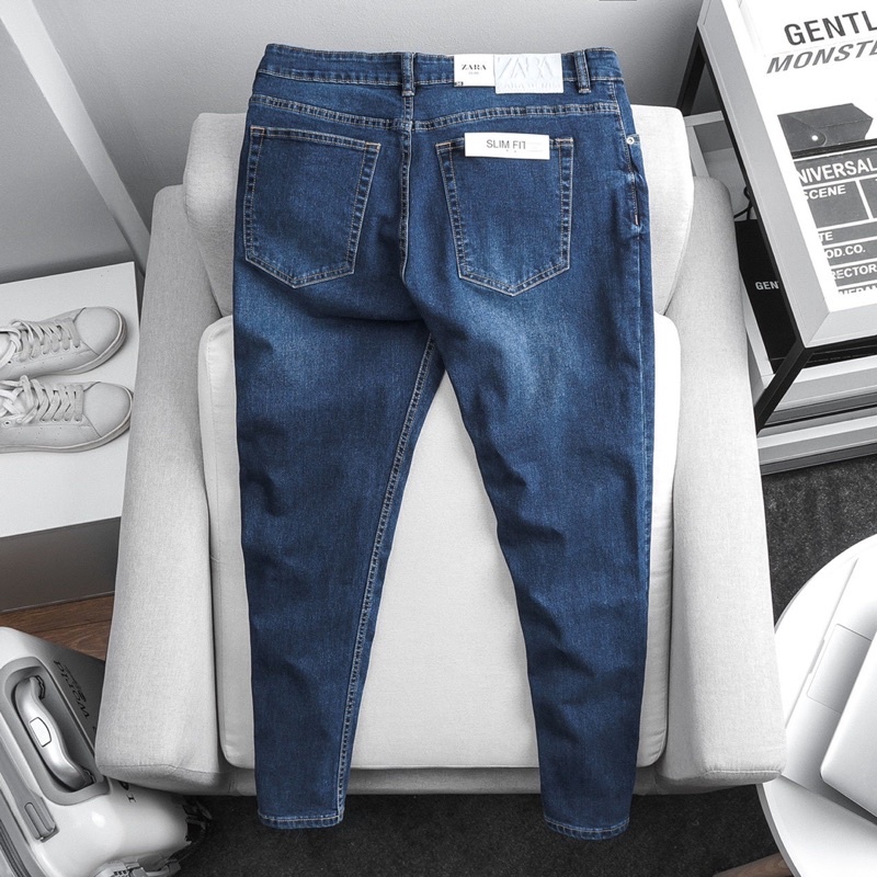 Quần jean nam big size slimfit co giãn trơn màu xanh xám hàng vnxk xịn