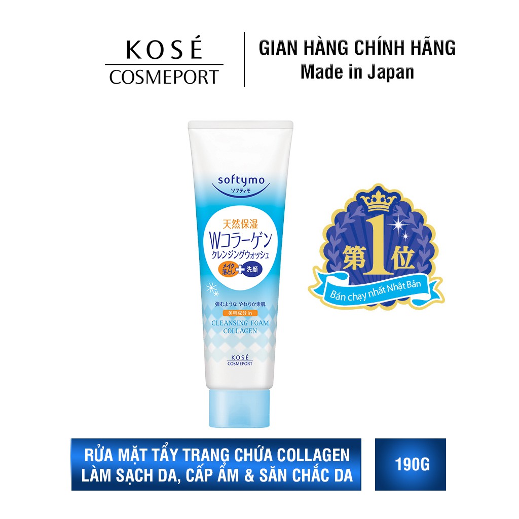 Bọt Rửa Mặt &amp; Tẩy Trang Dạng Kem 2 Trong 1 Kosé Cosmeport Softymo Cleansing Foam Collagen (190g)