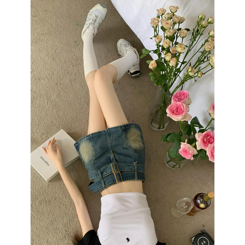 QADCOL Chân váy jean Chữ A Lưng Cao Thời Trang Mùa Hè Phong Cách Retro Mới Cho Nữ