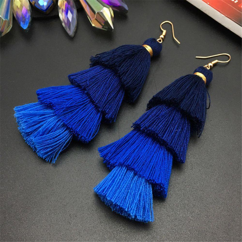 1 Đôi Bông Tai Tua Rua Dáng Dài Màu Gradient Phong Cách Boho Dân Tộc KENT1