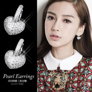Bông tai trái tim bạc 925 đính đá zircon đá thiên nhiên