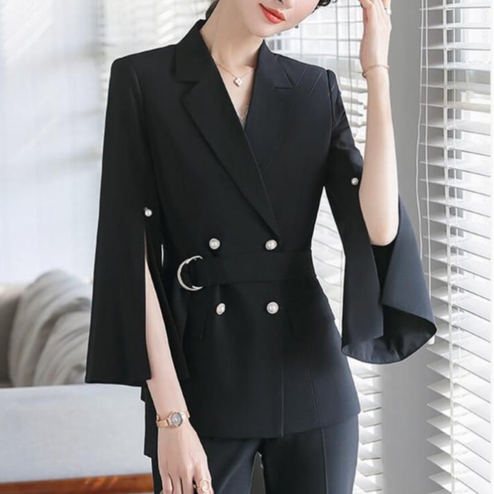 Sét Vest Tay Xẻ Công Sở Sang Chảnh - Bộ Vest Nữ Quần Dài Tay Lỡ Kaki Lụa Hàng nhập QUảng Châu Cao Cấp | BigBuy360 - bigbuy360.vn