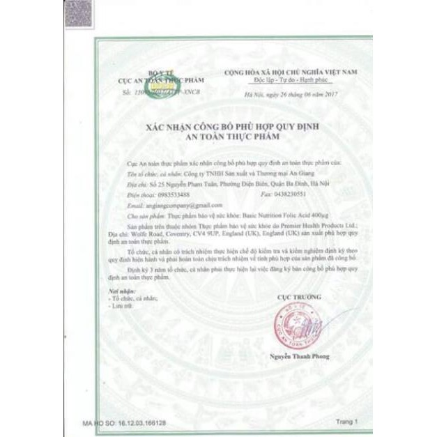 [Giá Gốc]  Basic Nutrition Folic Acid - Hộp 60 viên