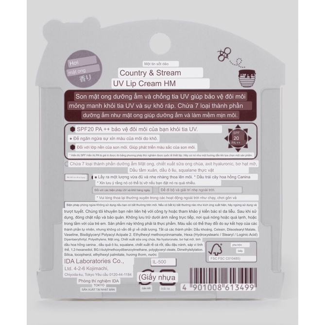 Son dưỡng môi chống nắng Country Stream Natural Honey lip