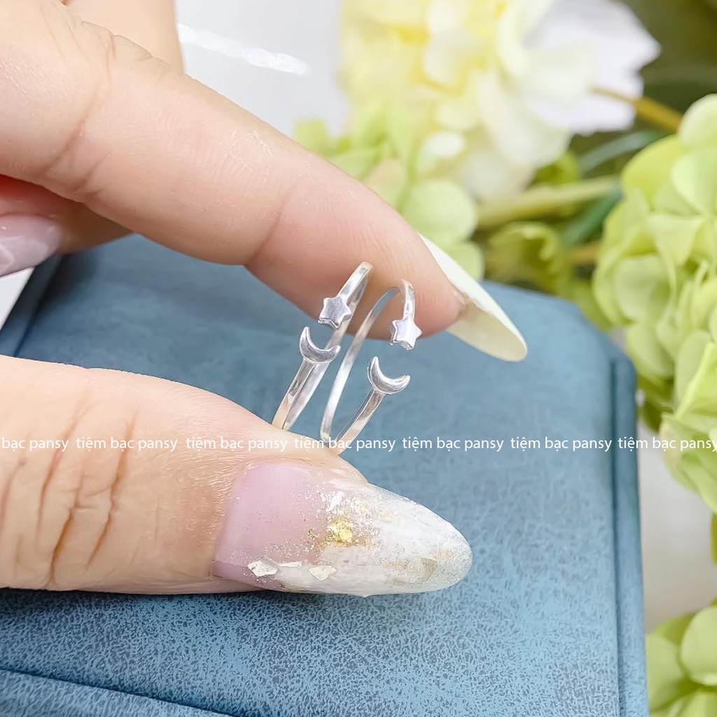 Nhẫn bạc nữ PANSY trăng sao freesize - Nhẫn bạc ta thiết kế basic cá tính