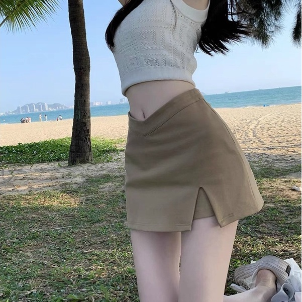 Chân váy ngắn xẻ đùi chất tuyết mưa form chữ A dáng xuông che bụng A36