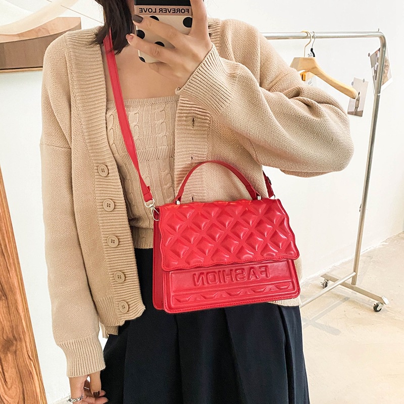 Túi đeo chéo hình vuông dập nổi họa tiết hình thoi đơn giản phong cách retro cho nữ