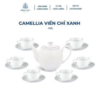 Bộ ấm trà gốm sứ Minh Long chỉ xanh - bộ ấm trà gốm sứ Minh Long viền chỉ xanh