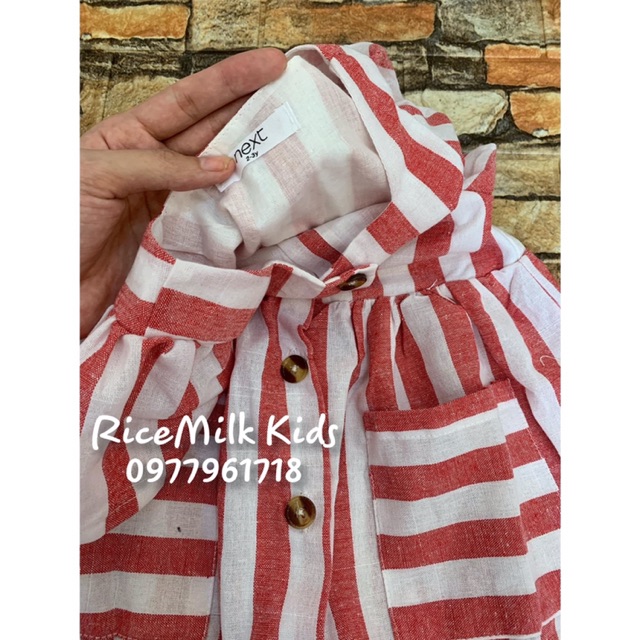 Váy Đầm kẻ đỏ trắng có túi xuất dư cho bé gái