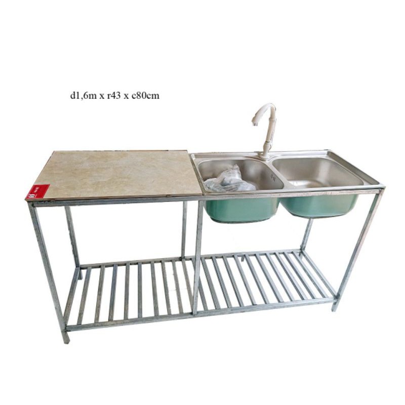 chậu rửa bát 2 hố có bàn để bếp ga đôi