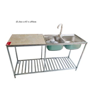 chậu rửa bát 2 hố có bàn để bếp ga đôi