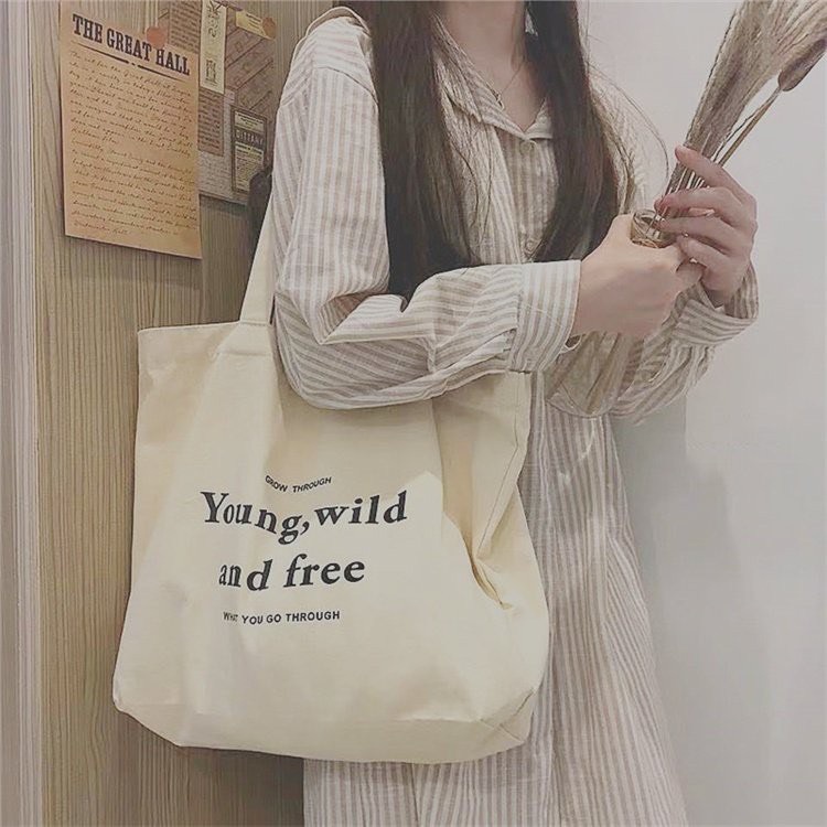 Túi tote túi vải canvas phong cách Hàn quốc, trẻ trung, cá tính nhiều họa tiết phù hợp với đi học đi làm đi chơi
