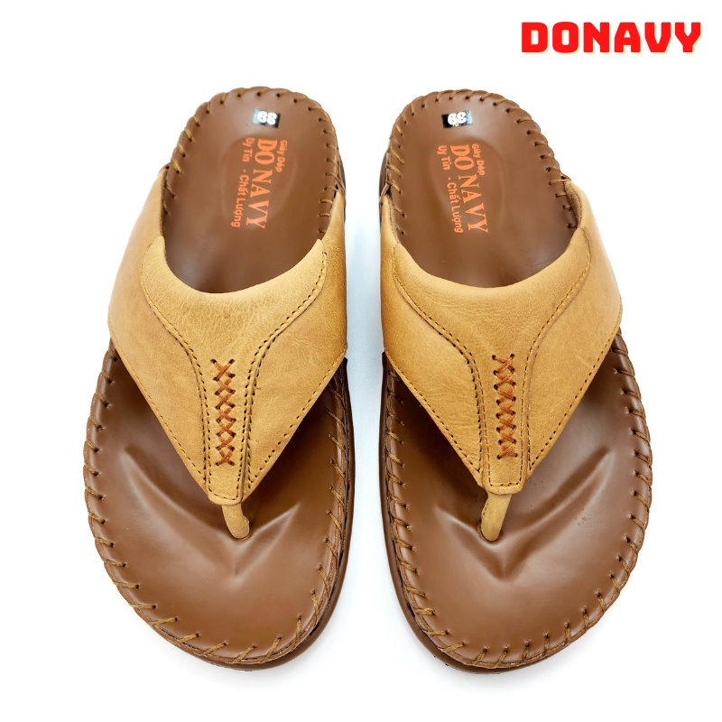 Dép xỏ ngón nam da bò thật 100% DONAVY, kiểu quai kép 02 lớp da bò, thiết kế cực kỳ thời trang, may đế chắc chắn D.K7X