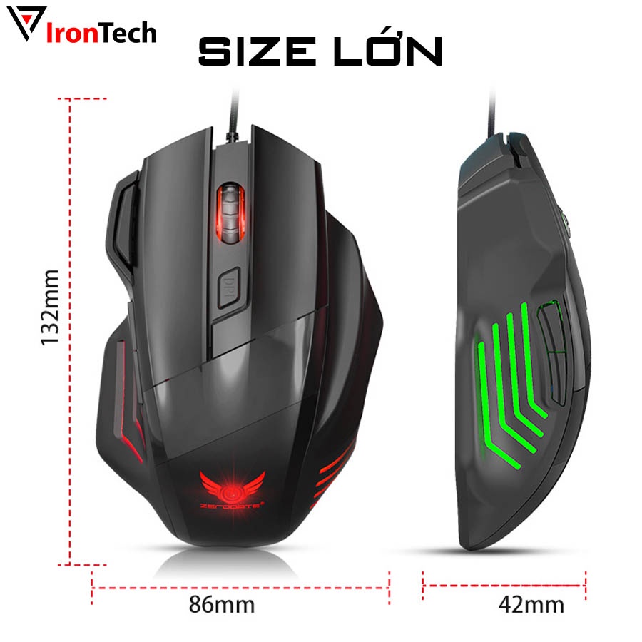 Chuột gaming cỡ lớn IronTech Zerodate G200 chuột máy tính có dây led 7 màu nhạy chuyên game gaming đồ họa cho laptop máy