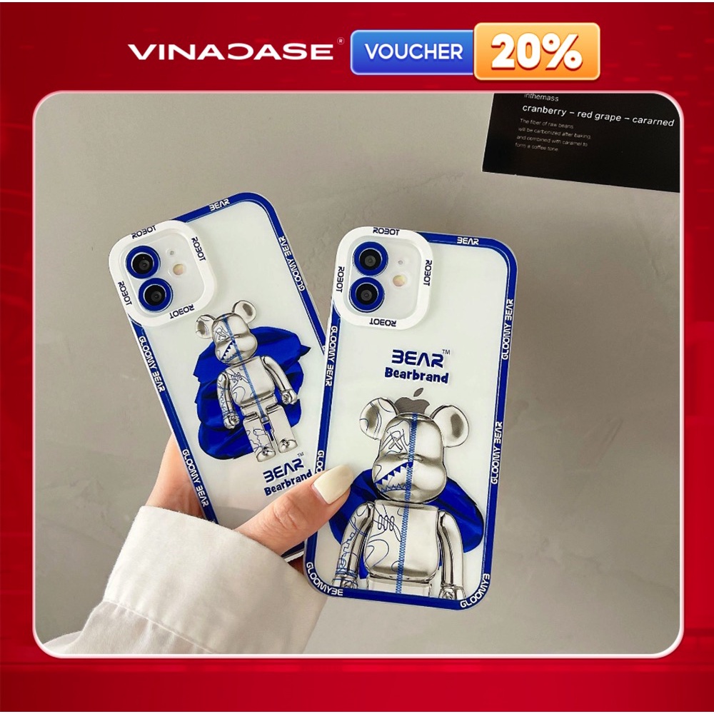 Ốp lưng Vina Case Iphone 6S/6 Plus/7G/8G/X/Xs/....dẻo trong viền vuông bảo vệ camera hình Bear Brand