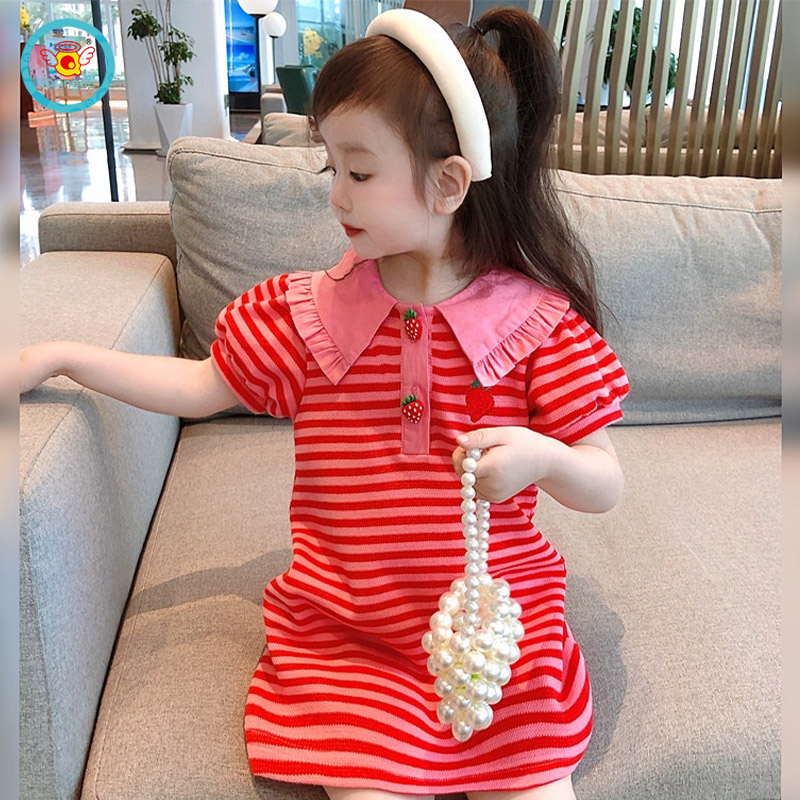 Đầm polo IQ ANGEL mỏng màu nhuộm phong cách Hàn Quốc xinh xắn cho bé gái