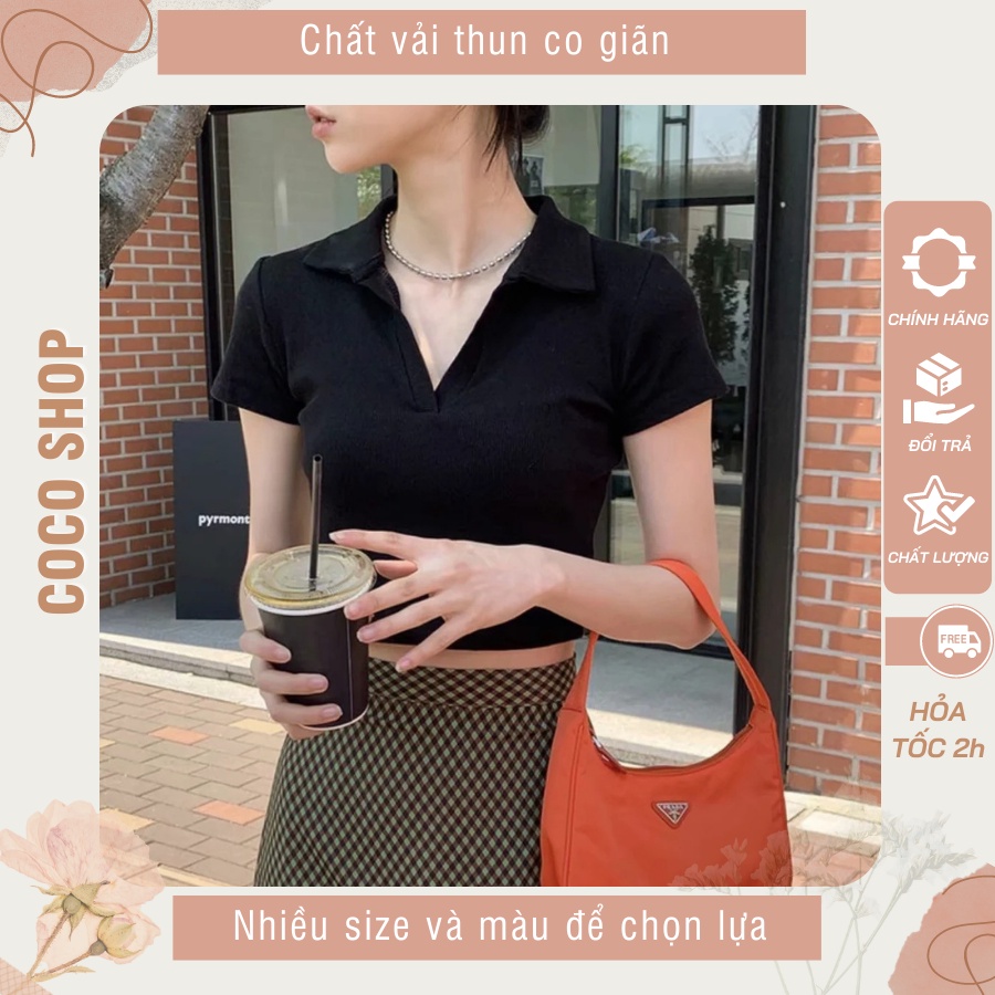 Áo croptop nữ ngắn tay có cổ, áo croptop kiểu ôm body Coco Shop