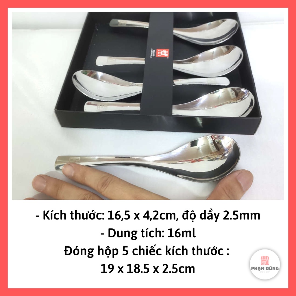 Bộ 5 muỗng inox 304 cán ngắn công nghệ Đức, combo 5 thìa ăn cơm cháo phở thép không gỉ