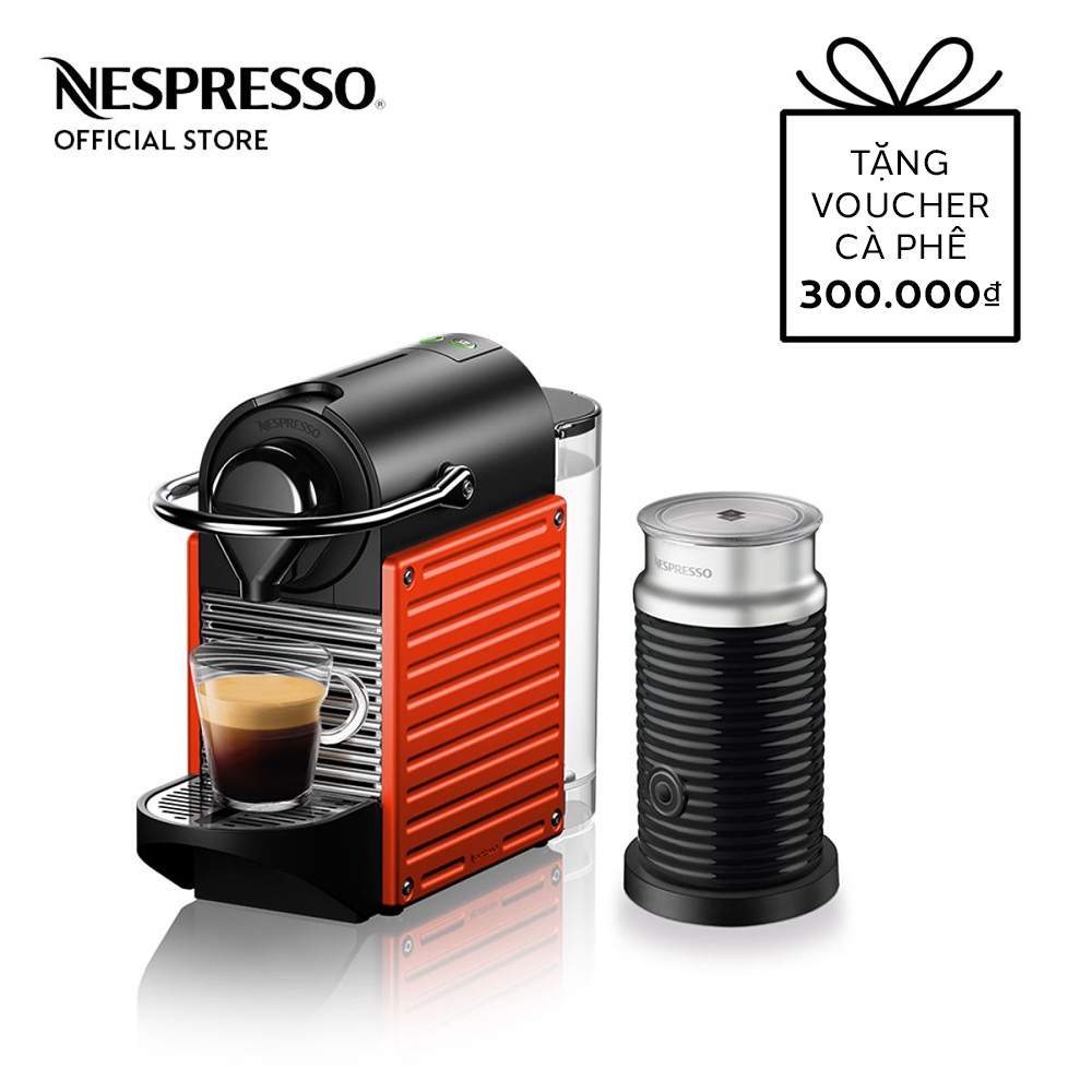 [Mã ELHADEV giảm 4% đơn 300K] Bộ máy pha cà phê Nespresso Pixie - Đỏ &amp; máy đánh sữa Aeroccino 3