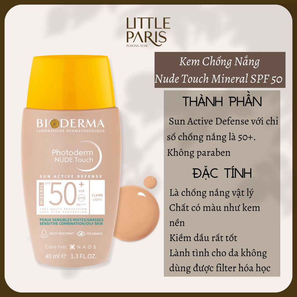 Kem Chống Nắng Bio NUDE Touch MINERAL SPF50+ Claire - Bản Có Màu