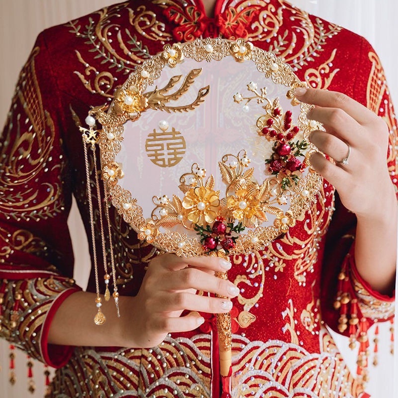 Quạt Cầm Tay Phong Cách Trung Hoa Cổ Điển Làm Bằng Tay Cho Đám Cưới