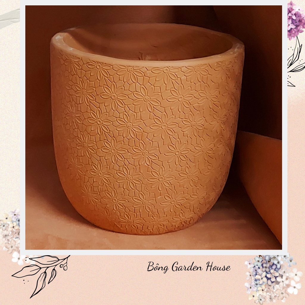Chậu đất nung hoa cúc Bông Garden trồng cây cảnh để bàn size lớn và nhỏ kt miệng 12.5cm và 17cm