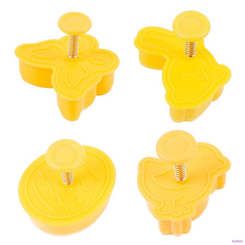 Set 4 Khuôn Nhấn Tạo Hình Bánh Quy Hình Động Vật 3d Bằng Nhựa