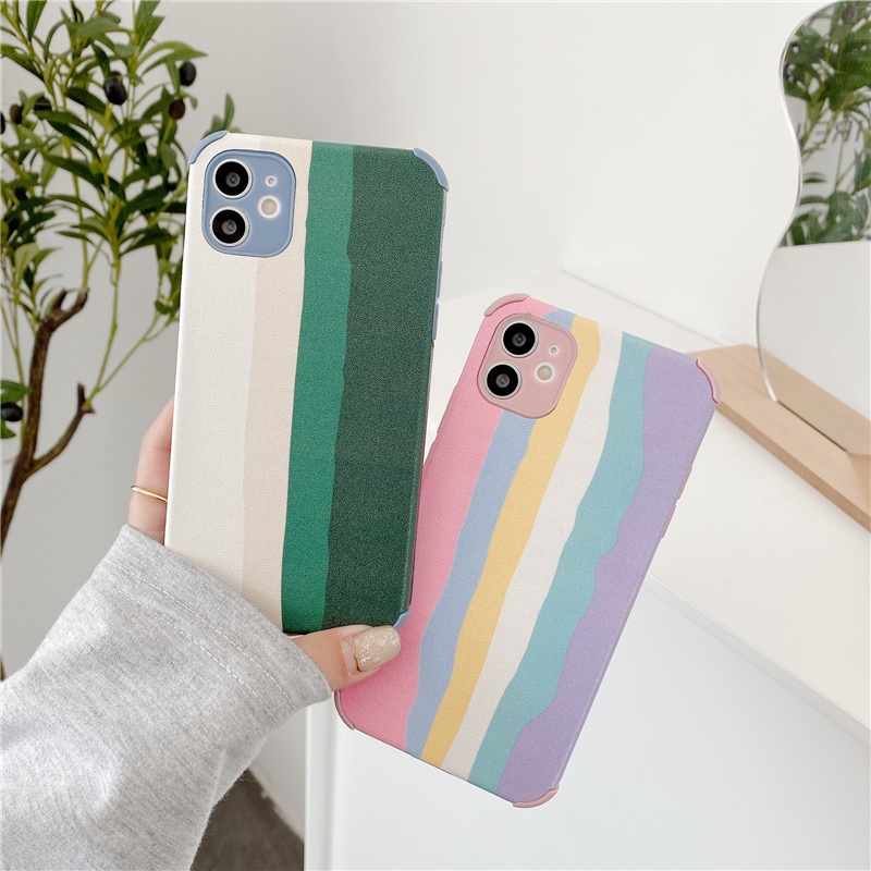 ốp lưng iPhone case Rainbow Leather phone case shockproof Luxury Design for iPhone 11 11pro 12 12promax