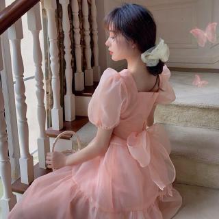 Đầm Dạ Hội Cổ Chữ V Tay Phồng Phối Nơ Thời Trang Mùa Hè Cho Nữ