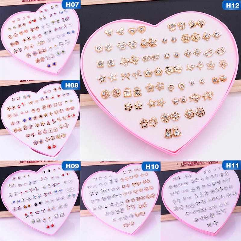 Novel Hộp 36 Đôi Khuyên Tai Hình Trái Tim Đính Đá Xinh Xắn Cho Nữ