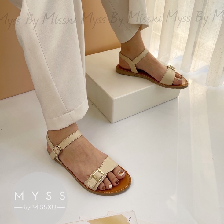 Giày sandal nữ bệt quai ngang phối khóa da thật cao cấp MYSS - SD136
