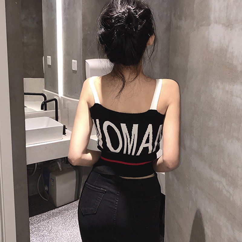 [Mã FASHIONT4WA2 giảm 10K đơn 50K] [Baywellfashion]Áo dệt kim sát nách hoạ tiết chữ thiết kế quyến rũ cho phái nữ | BigBuy360 - bigbuy360.vn