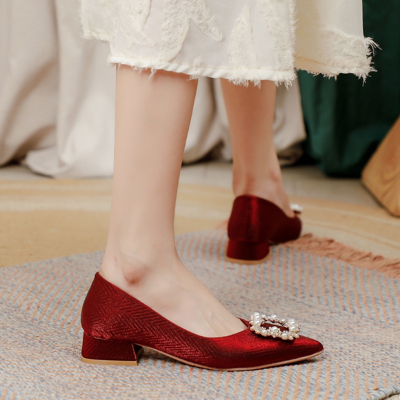 Giày Cao Gót 3Cm Mũi Nhọn Đính Đá Và Ngọc Trai Thời Trang Cho Nữ