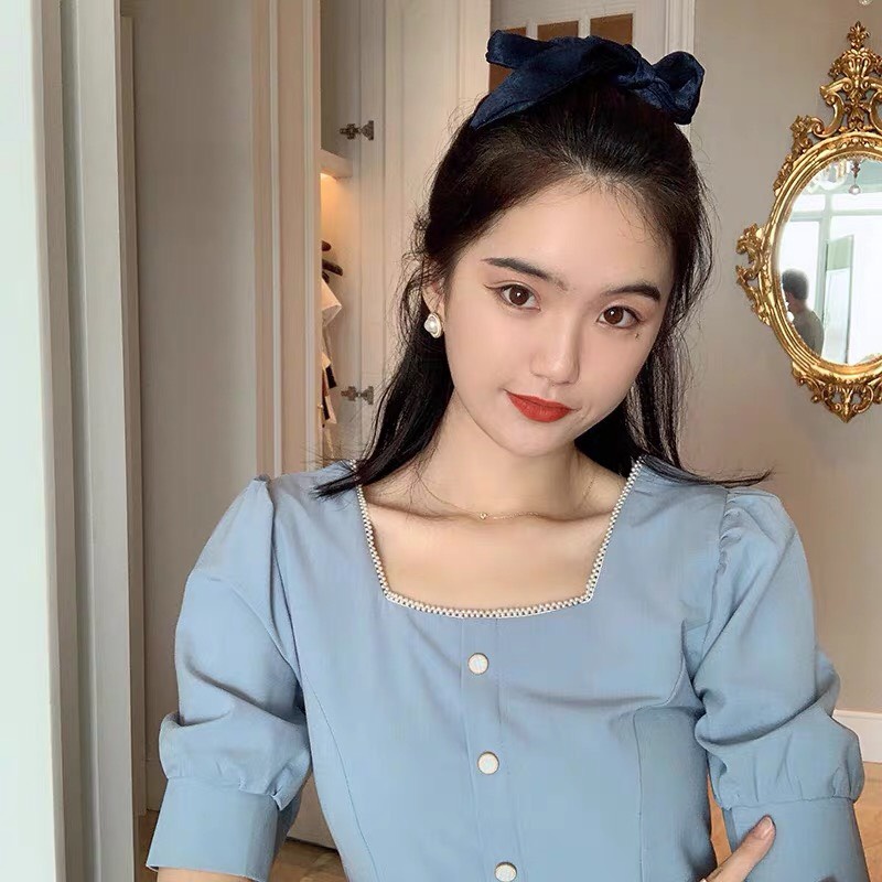 Áo sơ mi công sở nữ ngắn tay bồng cổ vuông kiểu Hàn Quốc xinh đẹp hàng thiết kế Quảng Châu loại 1 N-11