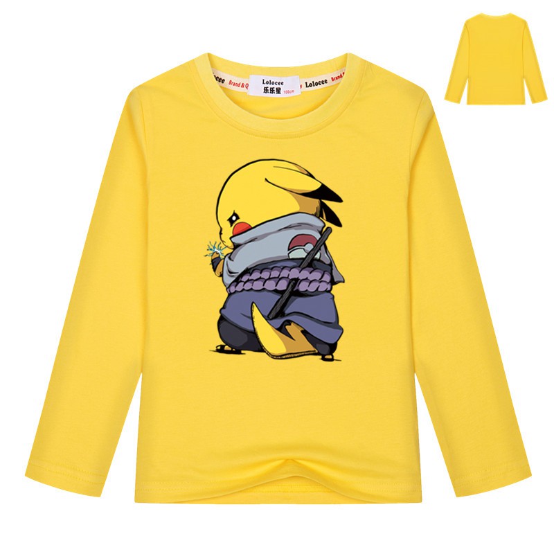 áo thun dài tay cho bé trai Anime Naruto Uzumaki Pikachu Tops Tee Quần áo trẻ em cotton