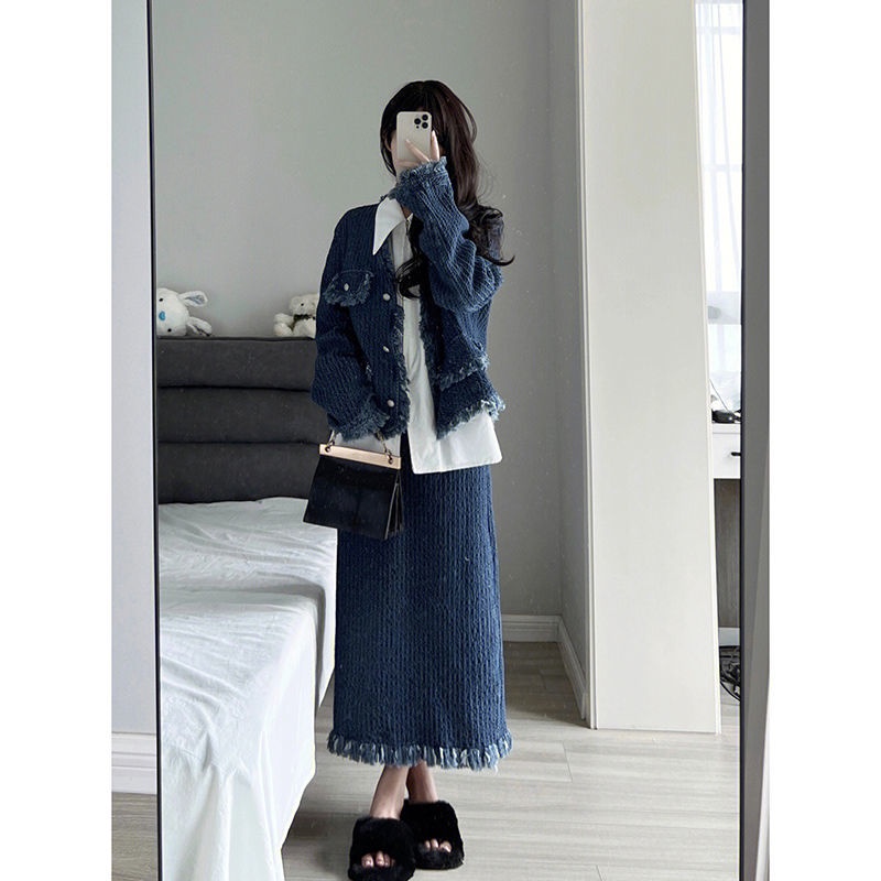 Set Áo Khoác Ngắn Phối Chân Váy Chữ A Thời Trang Cao Cấp Cho Nữ