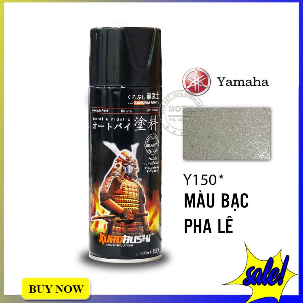 Combo 4 sơn xịt Samurai màu bạc pha lê (gồm Y150 - UCH210 - 3/124 - K1K - Giấy nhám P800)