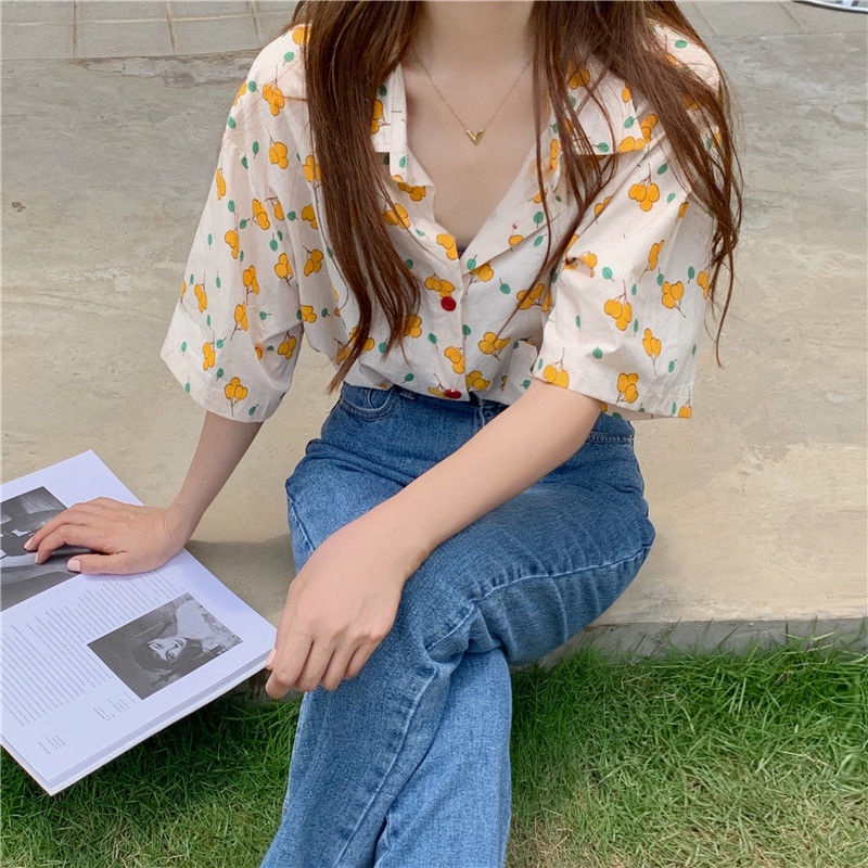 Áo Sơ Mi Tay Ngắn Cổ Bẻ In Họa Tiết Thời Trang