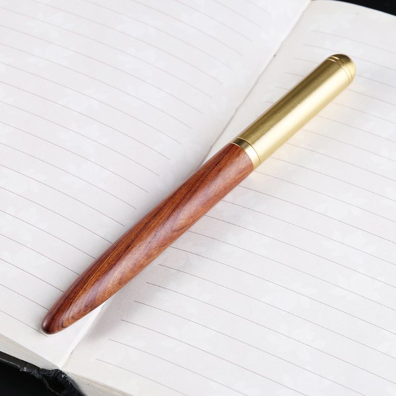 Bút máy ký tên ngòi nhỏ 0.7mm vỏ gỗ và đồng phong cách Vintage sang trọng cho văn phòng du lịch