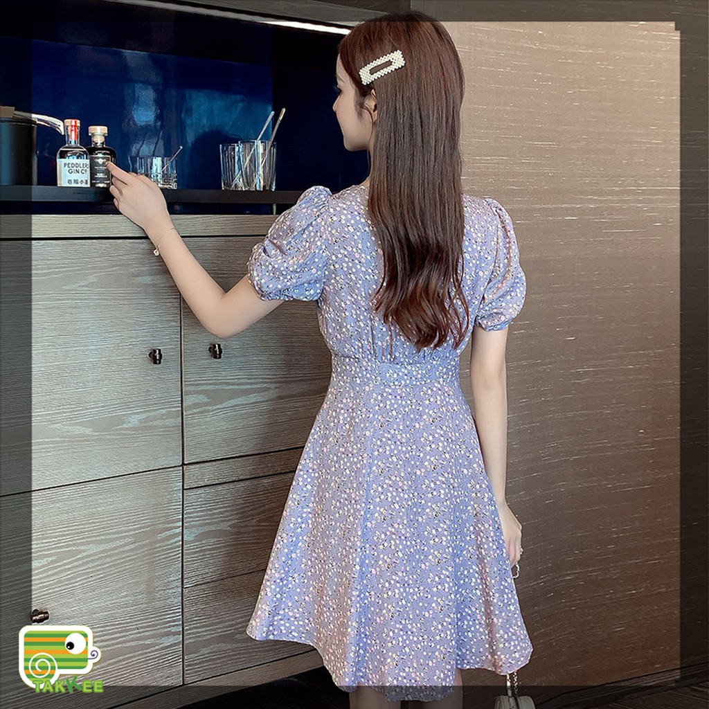 Váy Hoa Nhí, Đầm Mùa Hè Dáng Xòe Họa Tiết Hoa Tím Cực Hot