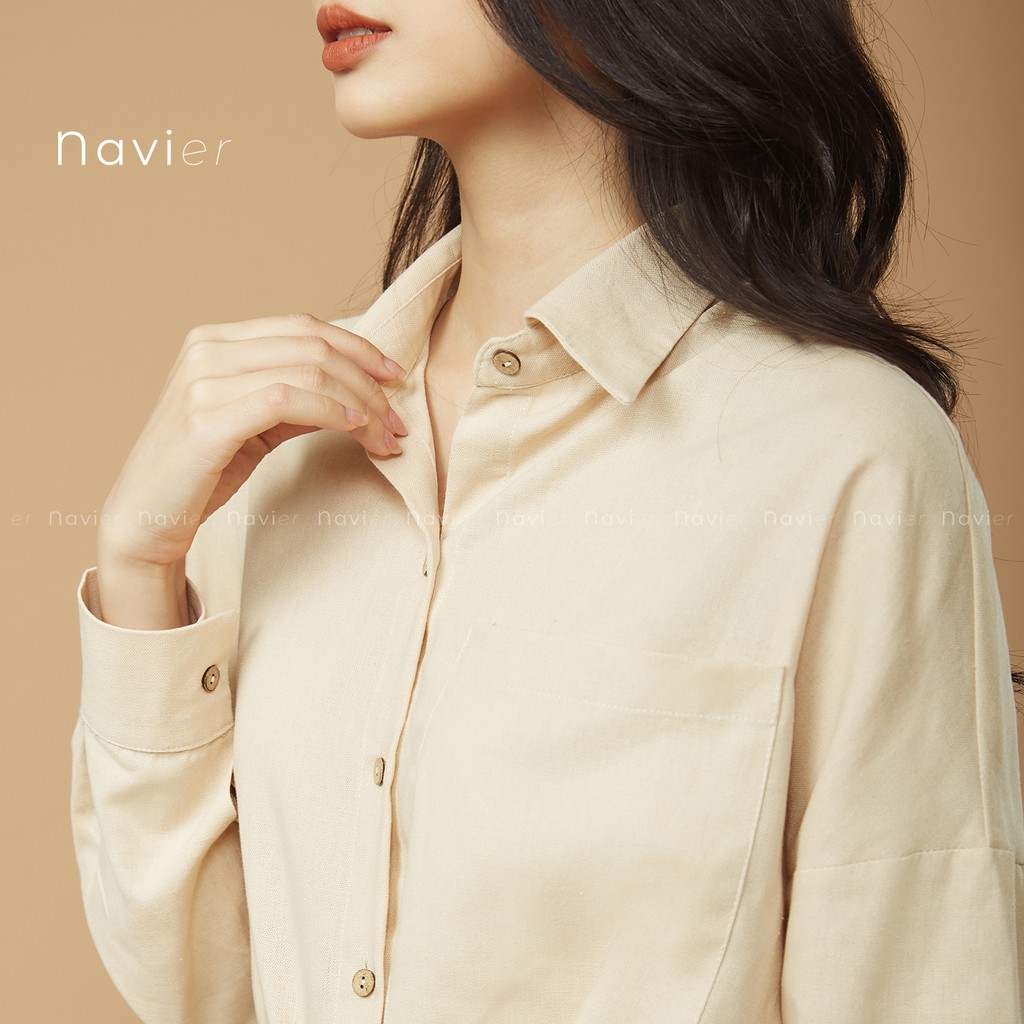 ĐẦM SƠ MI NỮ DÁNG DÀI SUÔNG KÈM DÂY ĐAI PHONG CÁCH ULZZANG - LINEN SHIRT DRESS D03 NAVIER | BigBuy360 - bigbuy360.vn