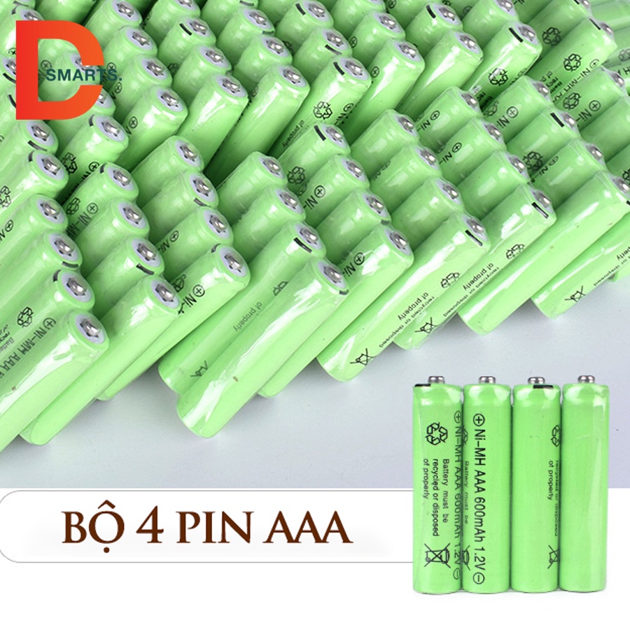 Bộ pin sạc AAA, AA và 1 đế sạc 4 cổng an toàn tiết kiệm bảo vệ môi trường