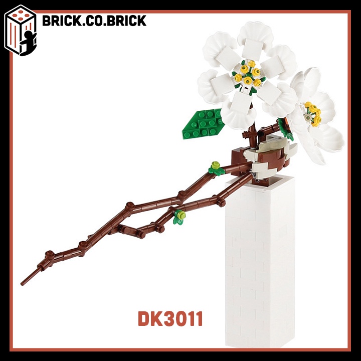 Bộ Đồ Chơi Lắp Ráp Kiểu Bình Hoa Mận Trắng Hồng Trưng Bày Tuyệt Đẹp Flower Bouquet Building Blocks DK3011