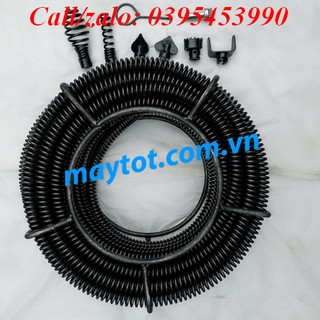 Dây thông cống lò xo phi 16 (dài 18m, 1 bộ đầu thông, 1 đầu kết nối máy khoan)
