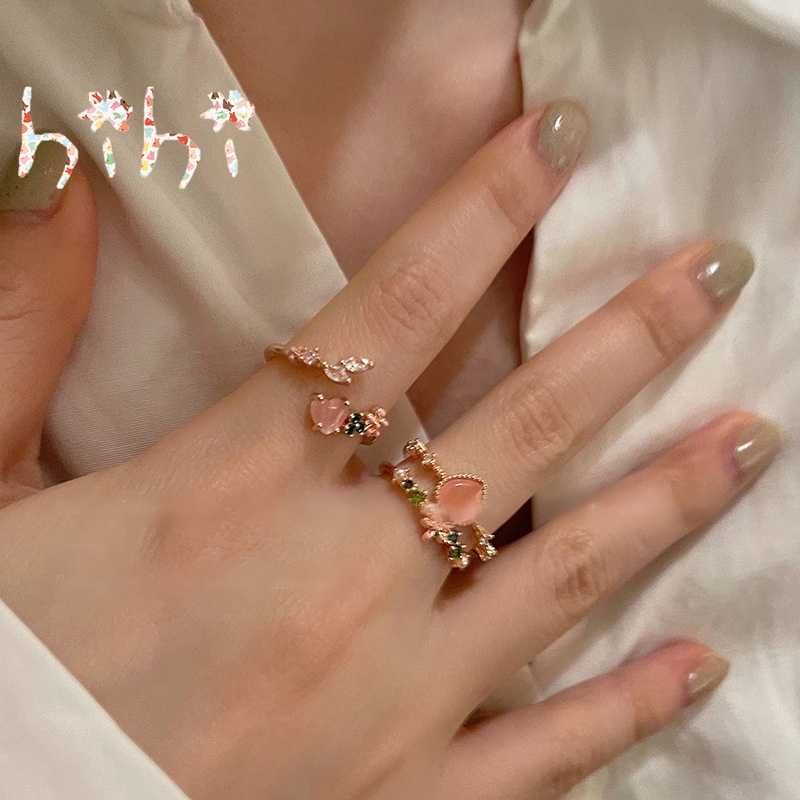 Nhẫn Hở Hai Lớp Hình Hoa / Trái Tim Đính Ngọc Trai Thời Trang Tinh Tế Cho Nữ